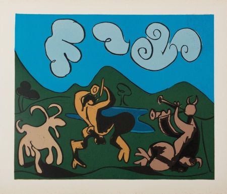 Linolschnitt Picasso - Faunes et chèvre