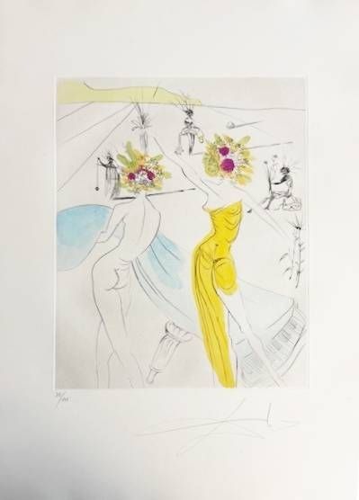 Kaltnadelradierung Dali - Femme-fleurs au piano (Flower-women at the Piano)