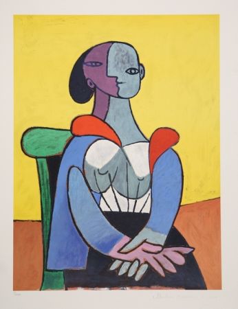 Lithographie Picasso - Femme A La Chaise Sur Fond Jaune, 9-C