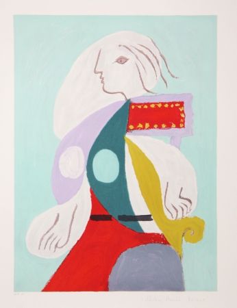 Lithographie Picasso - Femme A La Robe Multicolore