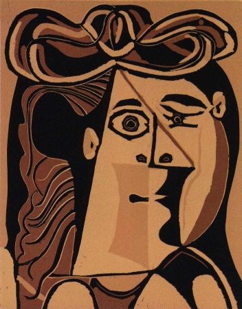 Linolschnitt Picasso - Femme au Chapeau