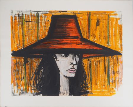 Lithographie Buffet - Femme au chapeau