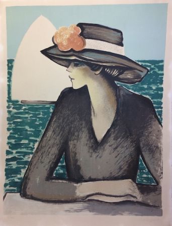 Lithographie Cassigneul  - Femme au chapeau.