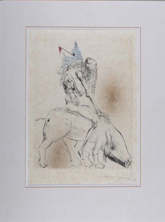 Holzschnitt Dali - Femme Au Cochon