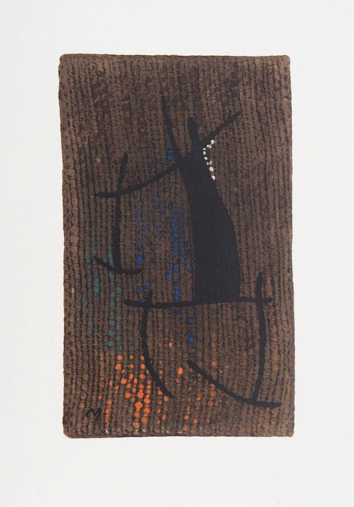 Lithographie Miró - Femme au fond marron