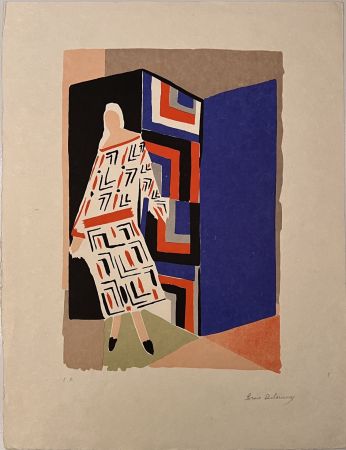 Lithographie Delaunay - Femme au paravent