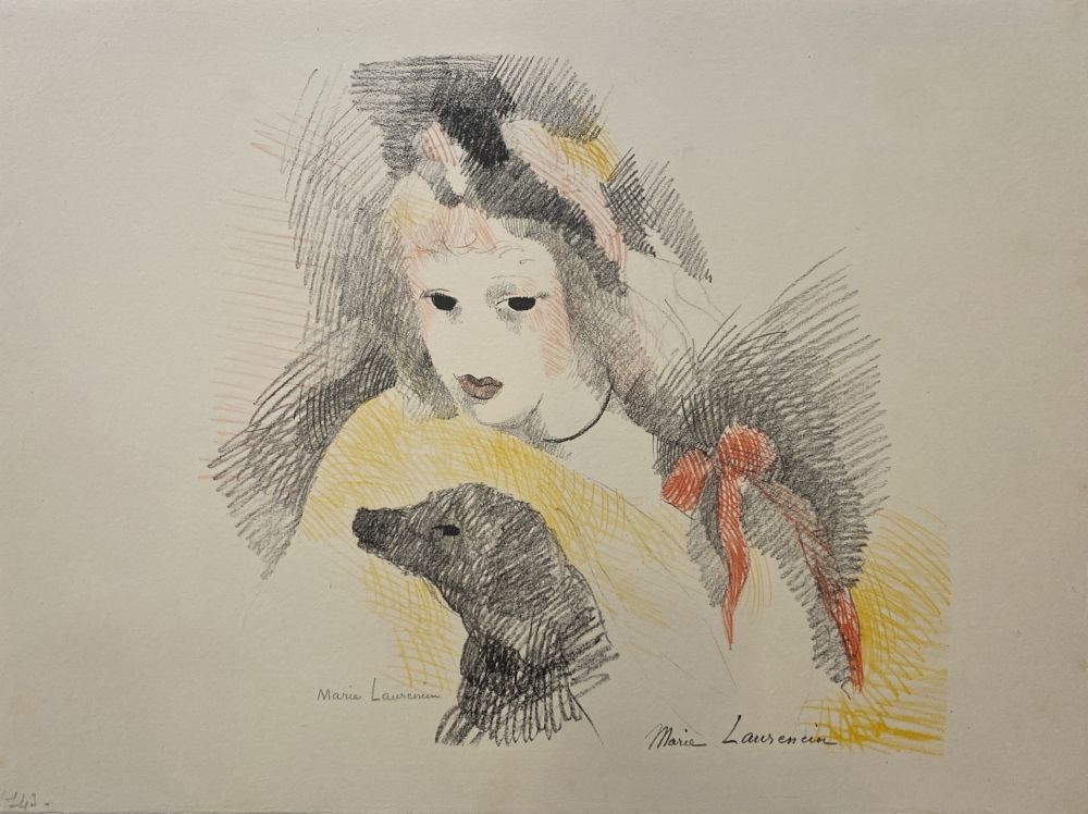 Lithographie Laurencin - Femme avec chien