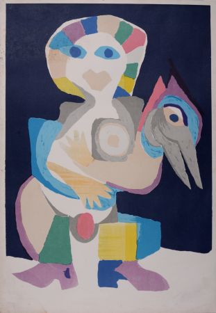 Lithographie Appel - Femme avec oiseau, C. 1975