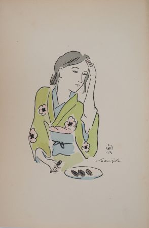 Stich Foujita - Femme en kimono se coiffant