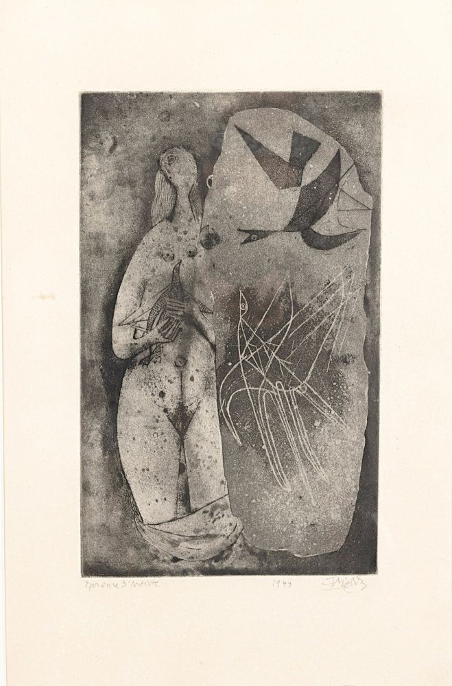 Radierung Friedlaender - Femme et oiseaux