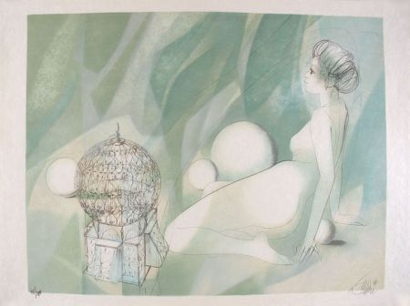 Lithographie Valadie - Femme Nue Assise