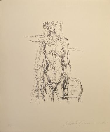 Lithographie Giacometti - Femme Nue Debout avec le bras drout levé - signed