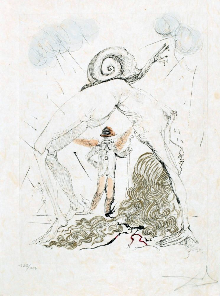 Radierung Dali - Femme à l'escargot