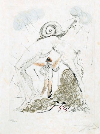 Radierung Dali - Femme à l'escargot