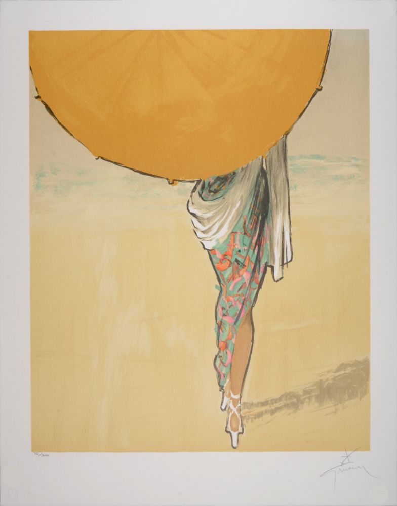 Lithographie Gruau - Femme à l'ombrelle, 1990 - Hand-signed!