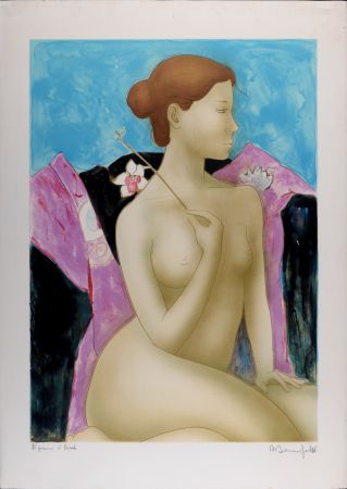 Lithographie Bonnefoit - Femme à l'orchidée, 1986 - Hand-signed!