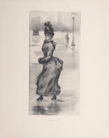 Kaltnadelradierung Boutet - Femme élégante, Promenade à Paris, c. 1890