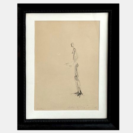Lithographie Giacometti - Figure standing in profile with hands raised
