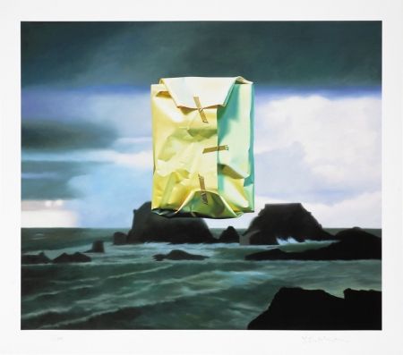 Digitale Druckgrafik Edelmann - Flashlighted floate parcel in stormy ocean and sky