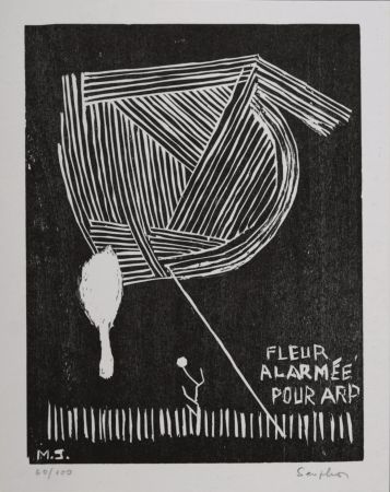 Linolschnitt Seuphor -  Fleur alarmée pour Arp, 1967 - Hand-signed!