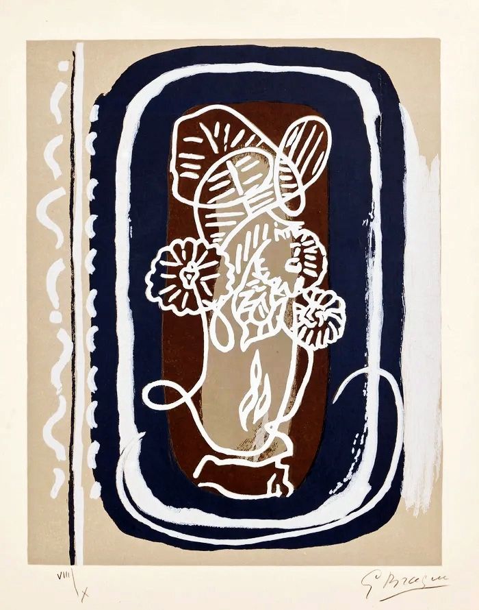 Holzschnitt Braque - Fleurs blanches