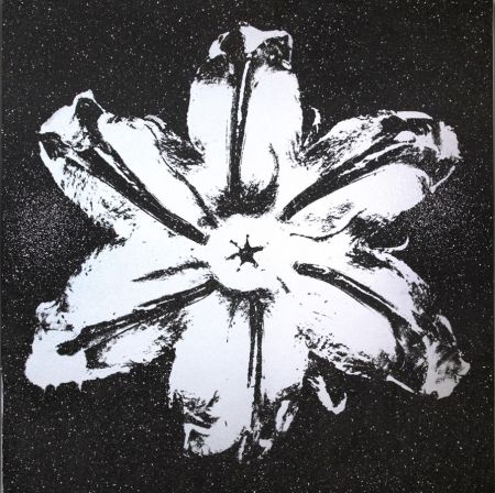 Siebdruck Robierb - Flower Power (Silver on Black)