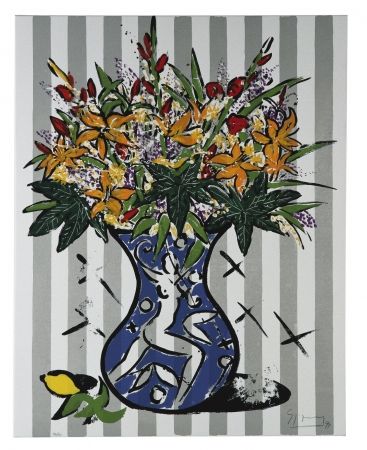 Siebdruck Szczesny - Flowers on Stripes