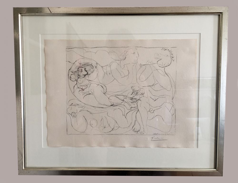 Lithographie Picasso - Flûtiste et trois Femmes nues' de la 'Suite Vollard', 1932