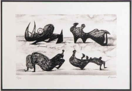 Lithographie Moore - Four silhouette figures