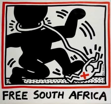 Lithographie Haring - Free South Africa, 1985 -  Large poster!
