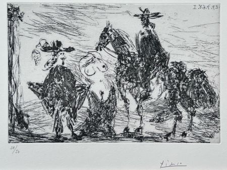 Radierung Picasso - Gentilhomme, femme honteuse et reître 