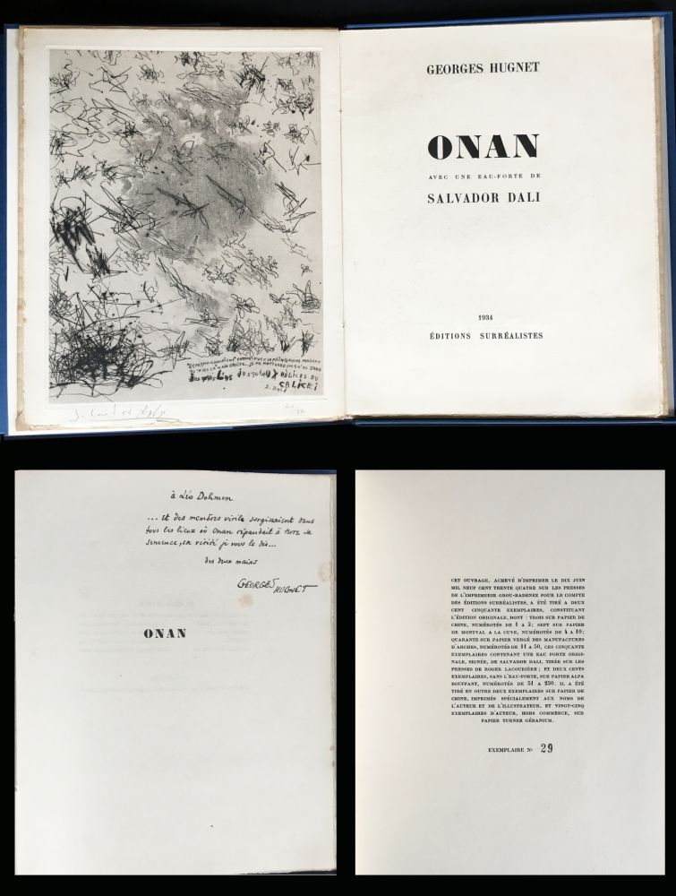 Illustriertes Buch Dali - Georges Hugnet : ONAN. 1 gravure originale signée (1934)