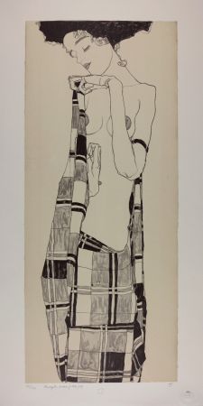 Lithographie Schiele - GERTI SCHIELE in a Plaid Garment, 1909 | Lithographie n° 1/40