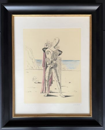 Stich De Chirico - Giorgio de Chirico (1888-1978) - Il trovatore sulla spiaggia - Hand-colored etching - 1973