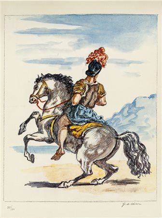 Lithographie De Chirico - Giorgio De Chirico (1888–1978) - Il cavaliere solitario - color lithograph - 1968