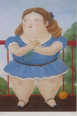 Lithographie Botero - Girl on a balcony