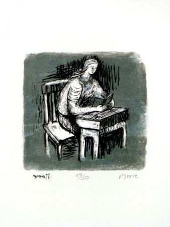 Lithographie Moore - Girl Seated at Desk V