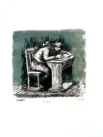 Lithographie Moore - Girl Seated at Desk VI