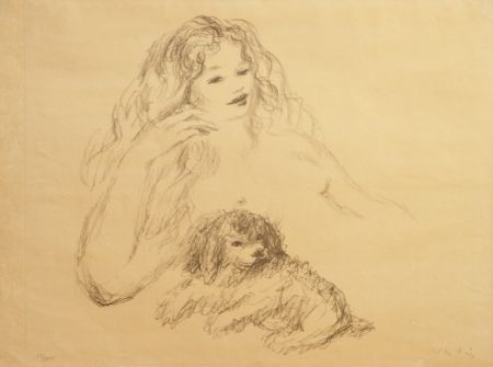 Lithographie Vertes - GIRL WITH DOG