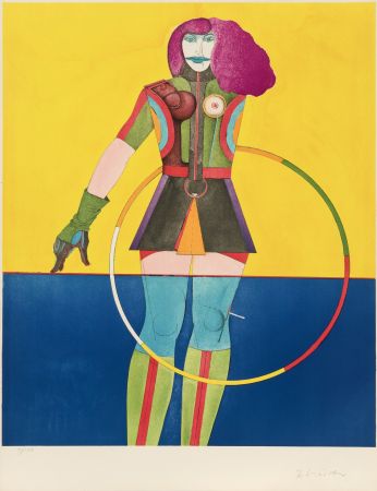 Lithographie Lindner - Girl with hoop