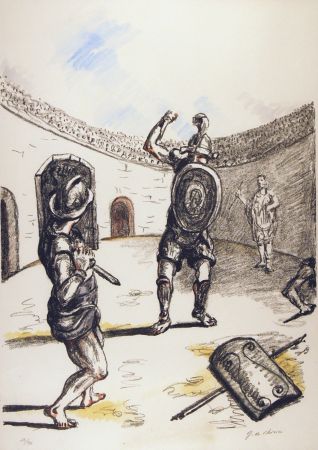 Lithographie De Chirico - Gladiatori nell'arena