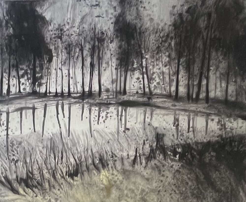 Keine Technische Havaux - Grande Aquarelle sur papier signée Forêt