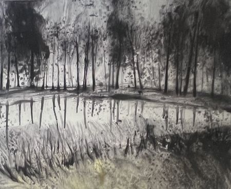 Keine Technische Havaux - Grande Aquarelle sur papier signée Forêt
