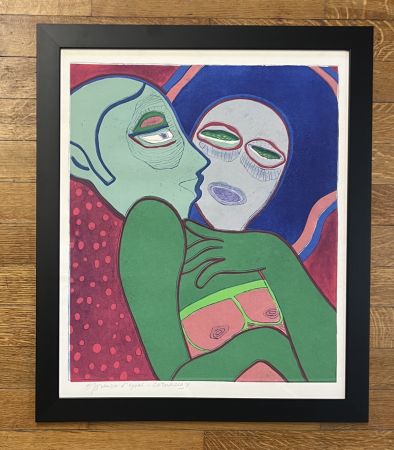 Stich Corneille - Gravure encadrée Les Amants, 1975 - Epreuve d'essai