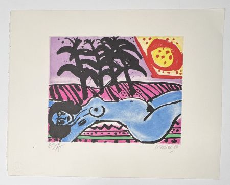 Radierung Und Aquatinta Corneille - Gravure Sous le palmier 1986 - Exemplaire d'artiste EA