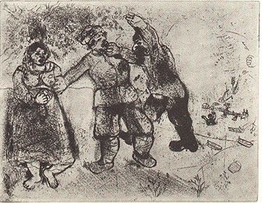 Radierung Chagall - GRIGORI VA TOUJOURS ET TU N'ARRIVERAS PAS