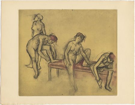 Radierung Und Aquatinta Degas - Groupe de danseuses (étude du nus et mouvements. 1897)