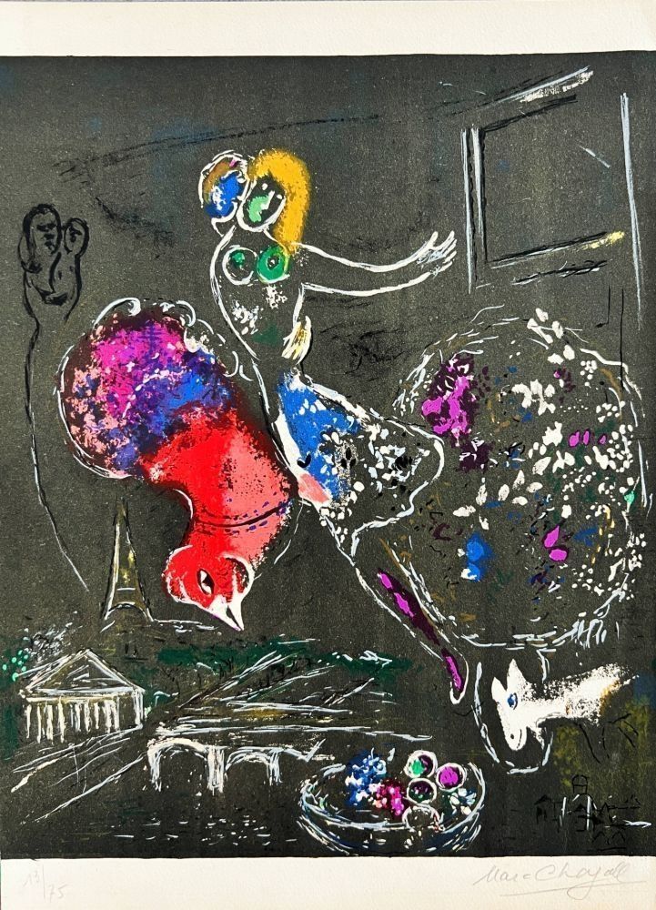 Lithographie Chagall - (handsigned) La nuit à Paris