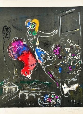 Lithographie Chagall - (handsigned) La nuit à Paris
