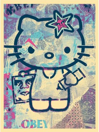 Siebdruck Fairey - Hello Kitty - Blue